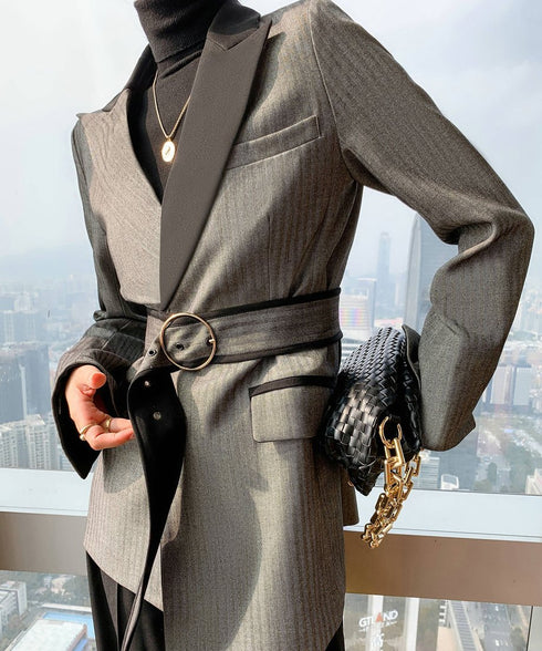 Contrast Lapel Sharp Tailored Jacket